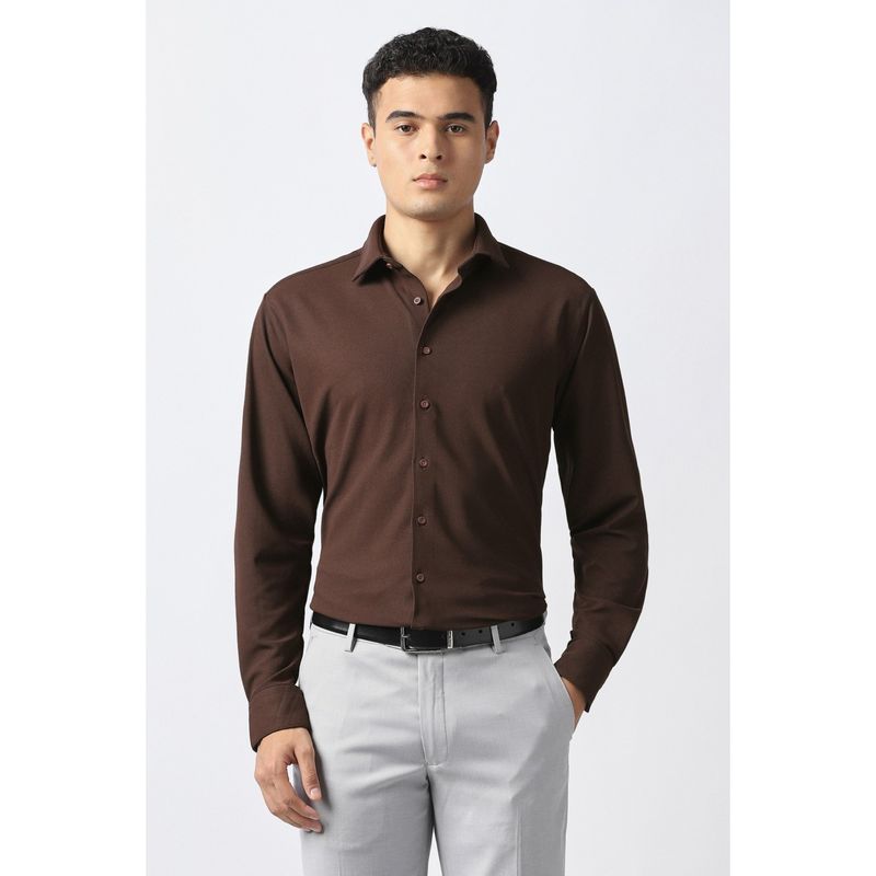 Van Heusen Men Brown Solid Full Sleeves Shirt (44)