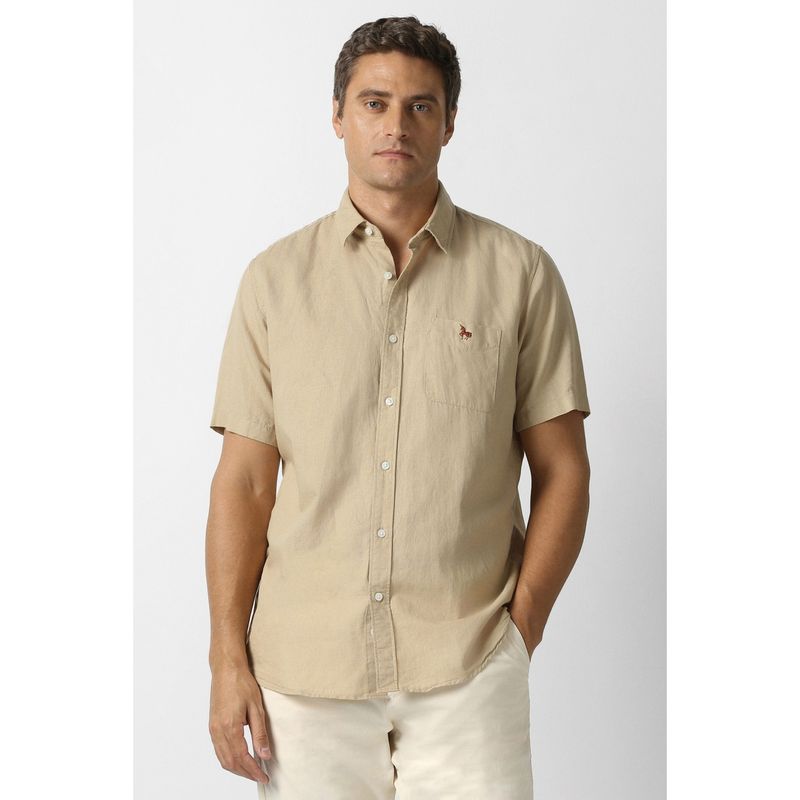 Van Heusen Men Beige Solid Half Sleeves Shirt (42)