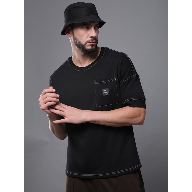 Difference of Opinion Mens Oversized Drop Shoulder Pocket Black T-Shirt (M)