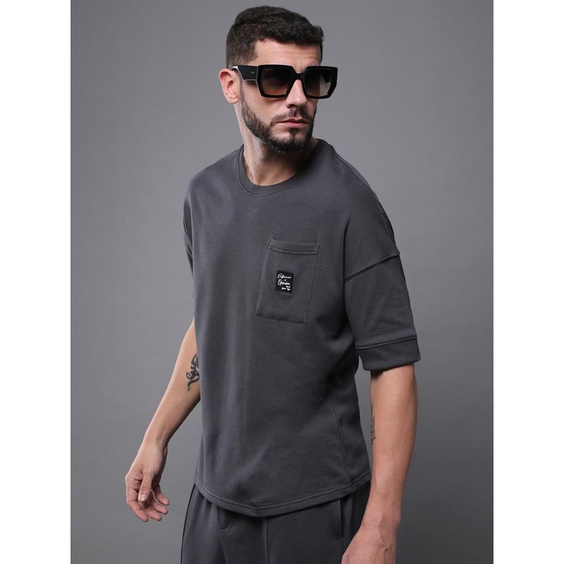 Difference of Opinion Mens Oversized Drop Shoulder Pocket Grey T-Shirt (L)