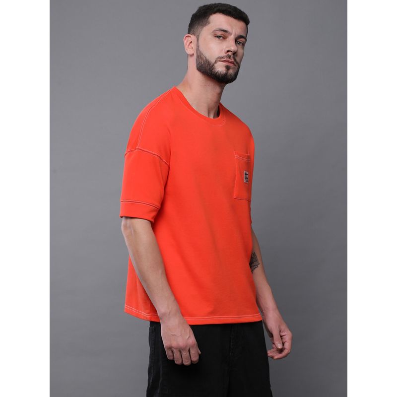Difference of Opinion Mens Oversized Drop Shoulder Pocket Orange T-Shirt (S)