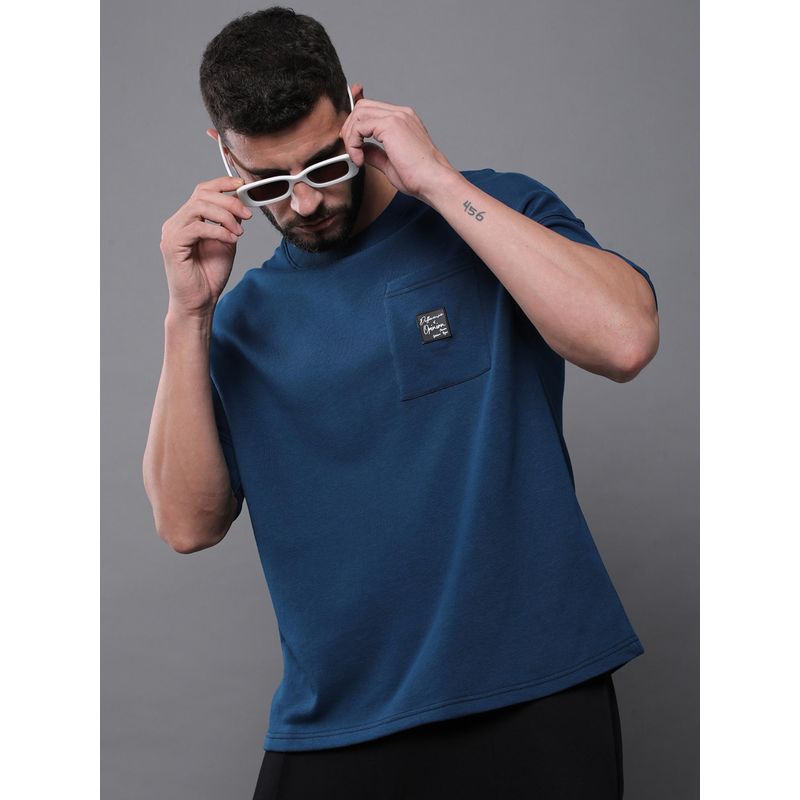 Difference of Opinion Mens Oversized Drop Shoulder Pocket Blue T-Shirt (S)