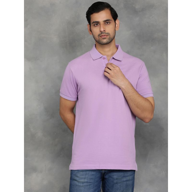 Greenfibre Violet Cotton Blend Solid Polo T-Shirt with Half Sleeve (38)