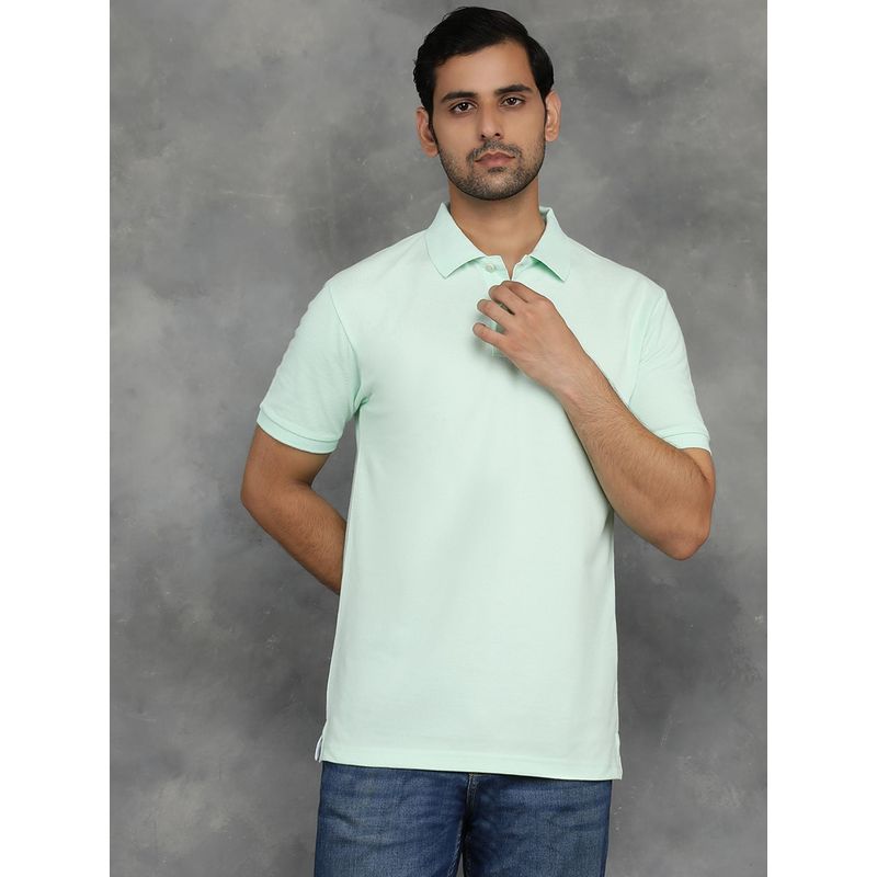 Greenfibre Light Green Cotton Blend Solid Polo T-Shirt with Half Sleeve (38)