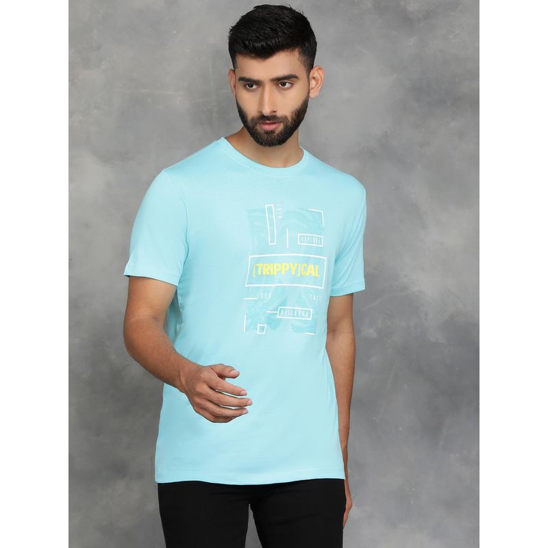 Greenfibre Aqua Blue 100% Cotton Printed T-Shirt with Half Sleeve (38)