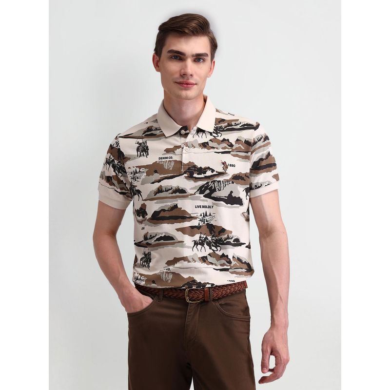 U.S. Polo Assn. Denim Co. Mens Brown Graphic Polo T-Shirt (S)