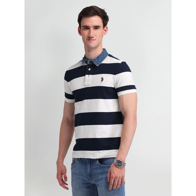 U.S. Polo Assn. Denim Co. Mens Navy Blue Stripes Polo T-Shirt (XL)