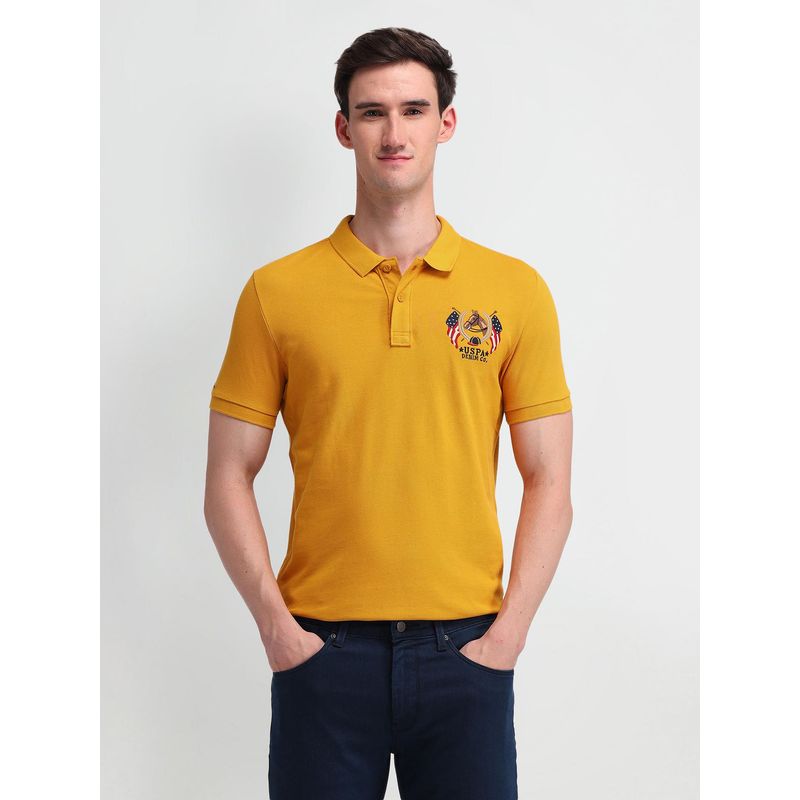 U.S. Polo Assn. Denim Co. Mens Mustard Solid/Plain Polo T-Shirt (M)