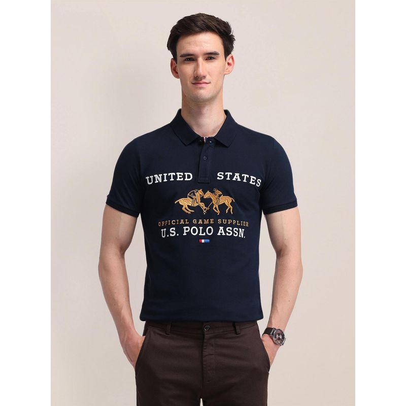 U.S. POLO ASSN. Mens Navy Blue Typography Polo T-Shirt (XL)