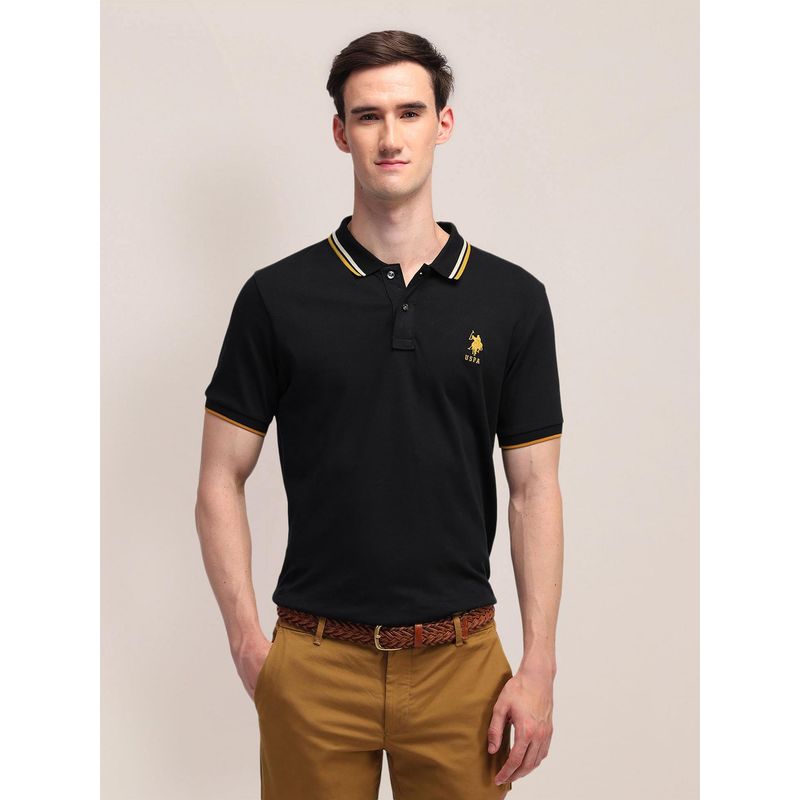 U.S. POLO ASSN. Mens Black Solid/Plain Polo T-Shirt (XL)