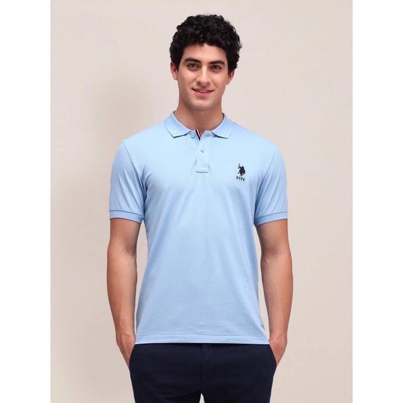 U.S. POLO ASSN. Mens Blue Solid/Plain Polo T-Shirt (L)