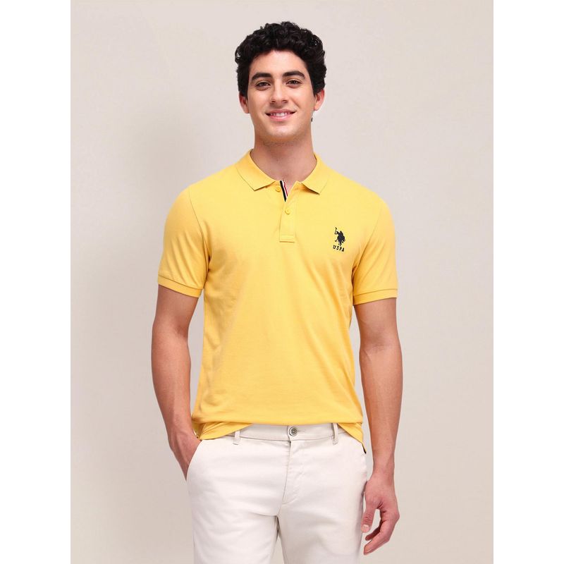 U.S. POLO ASSN. Mens Yellow Solid/Plain Polo T-Shirt (S)