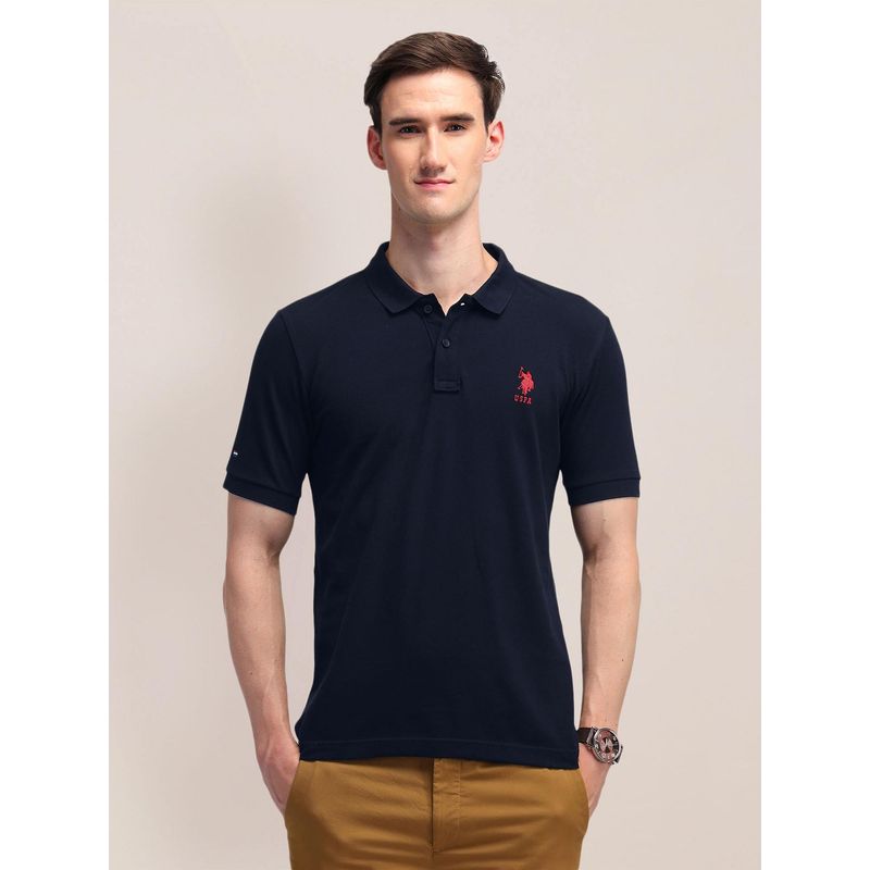 U.S. POLO ASSN. Mens Navy Blue Solid/Plain Polo T-Shirt (M)