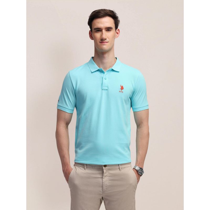 U.S. POLO ASSN. Mens Blue Solid/Plain Polo T-Shirt (L)