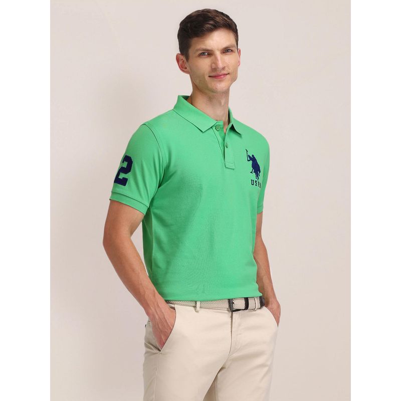 U.S. POLO ASSN. Mens Green Solid/Plain Polo T-Shirt (L)