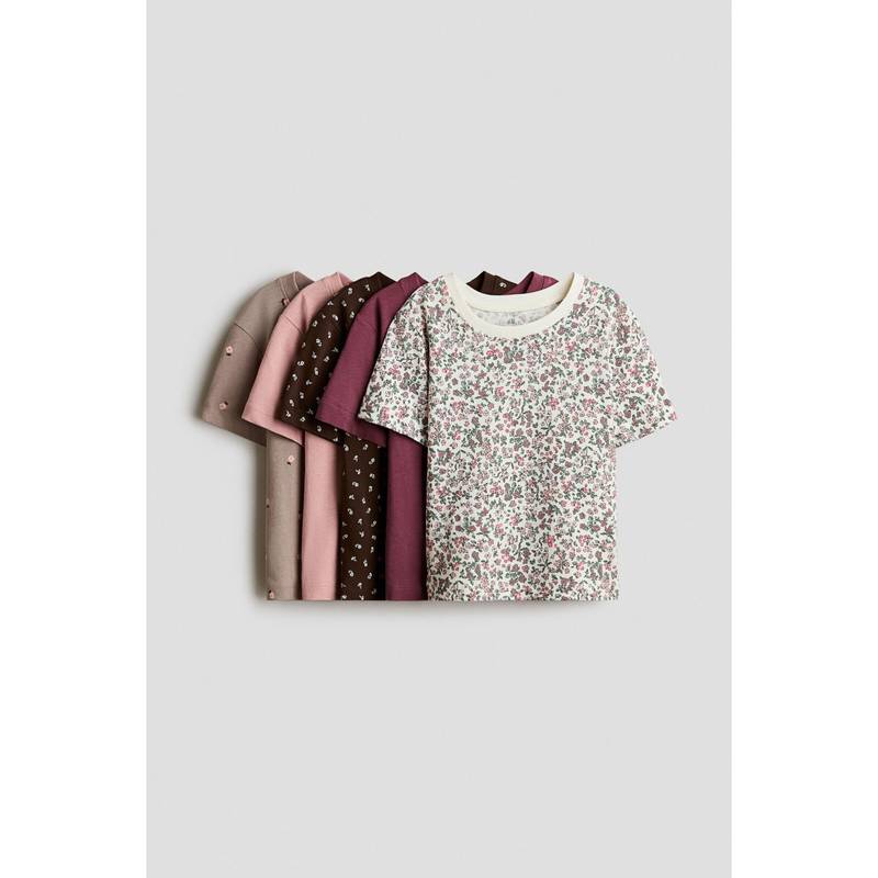H&M Girls Multi-Color 5-Pack Cotton T-Shirts (1.5-2 Years)