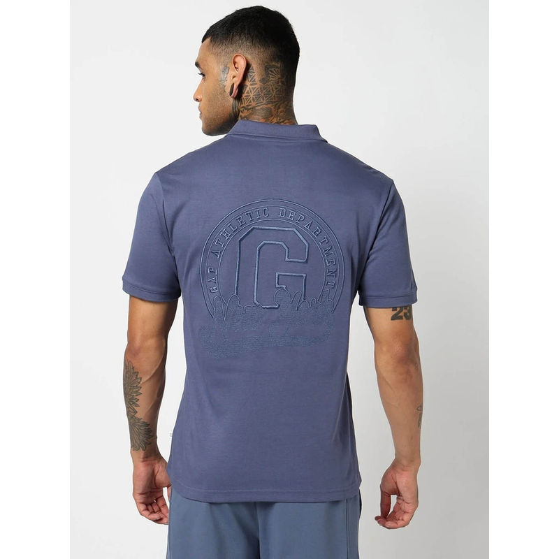 GAP Men Navy Blue Embroidered Polo T-shirt (XS)