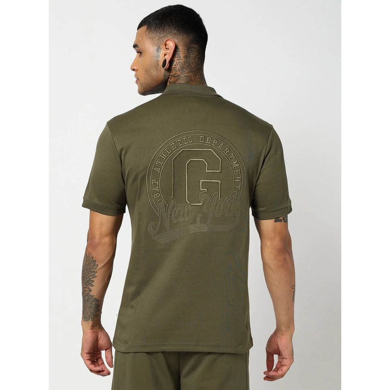 GAP Men Olive Embroidered Polo T-shirt (XS)