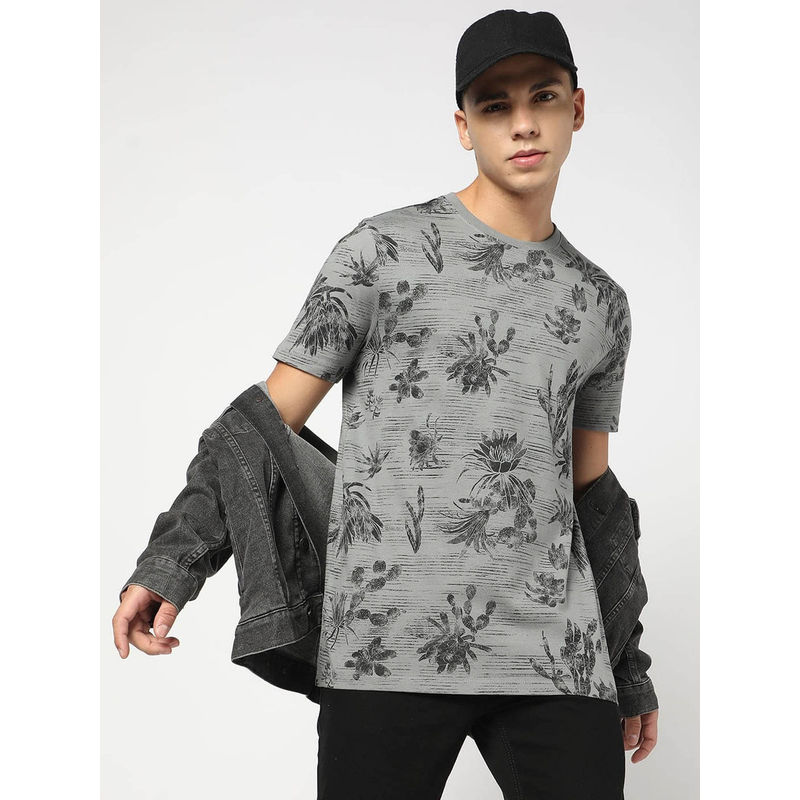 GAP Men Grey Botanical Print Crew Neck T-shirt (M)