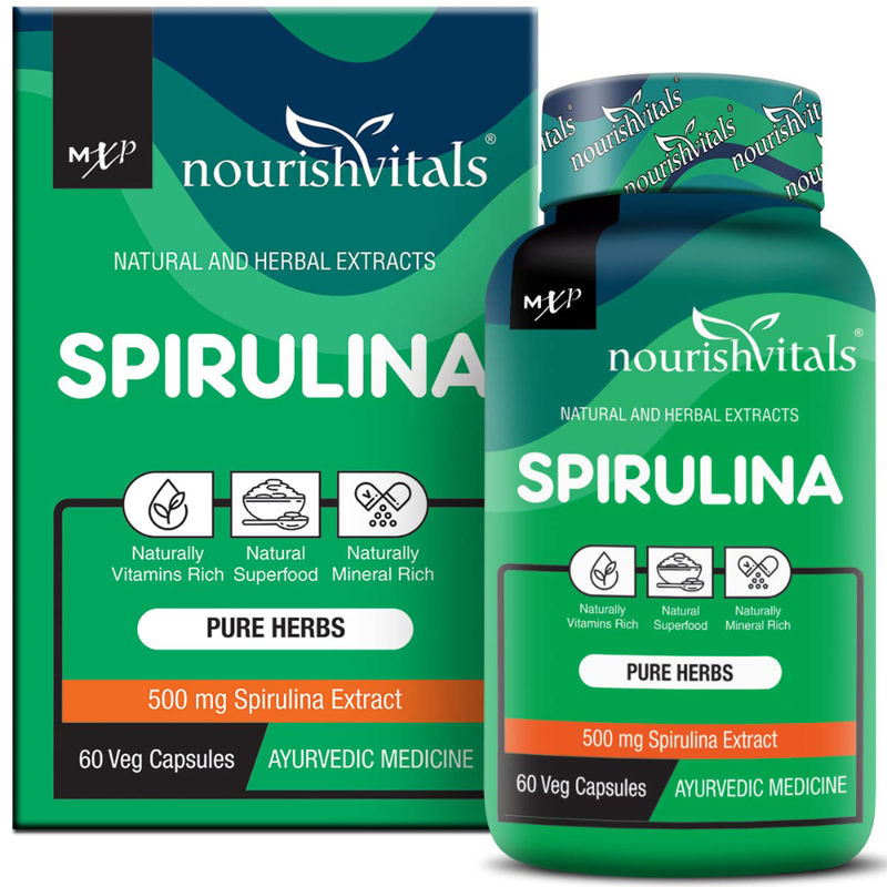 Nourish Vitals Spirulina Pure Herbs - 500mg Spirulina Extract - Naturally Vitamins Rich