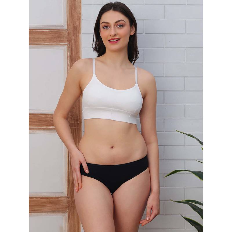 PrettyCat Women White Removable Cup Bra with Panty (32B)