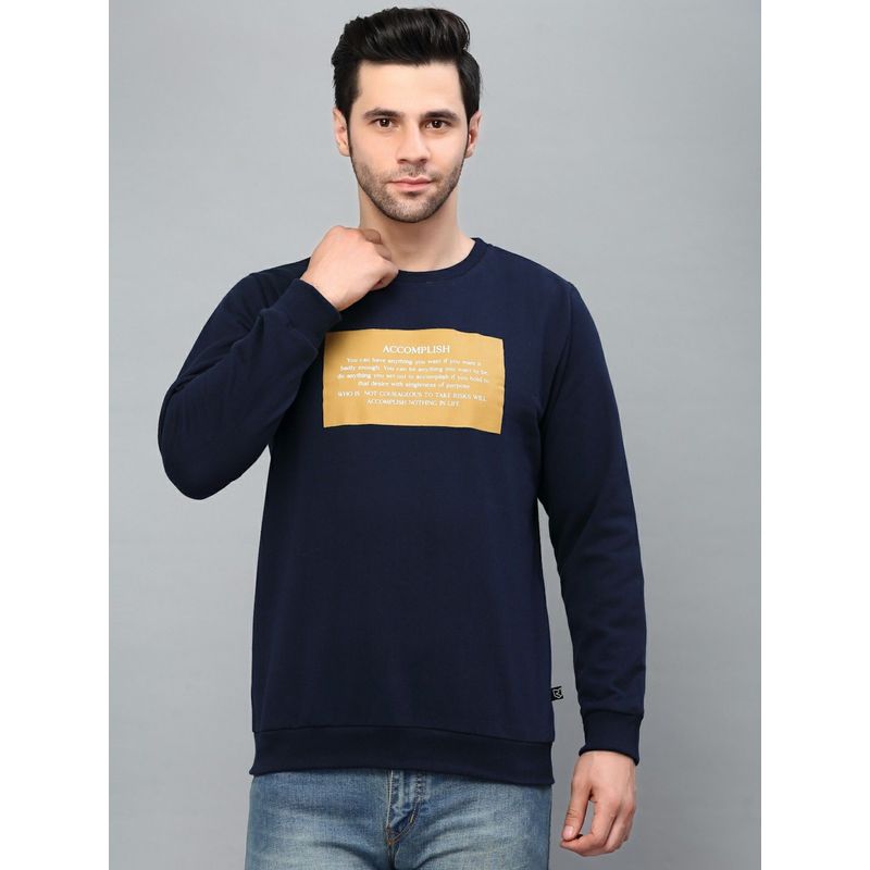 RIGO Men Navy Blue Crew Neck Printed Fleece Sweatshirt (XL)