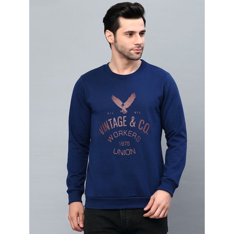 RIGO Men Blue Printed Fleece Sweatshirt (XL)