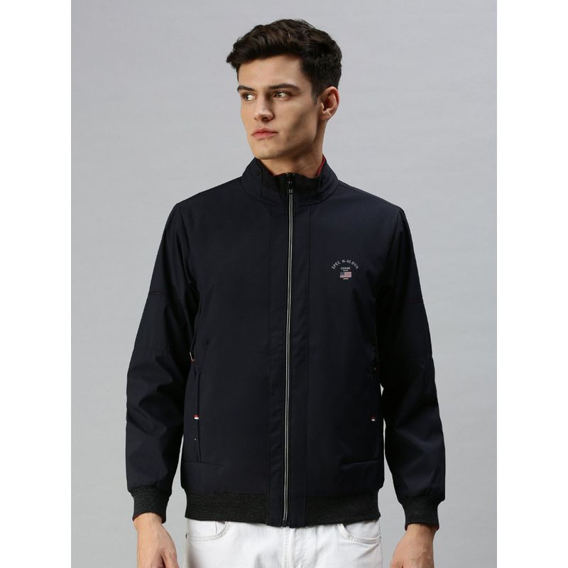 SHOWOFF Men Casual Solid Reversible Navy Blue Jacket (L)