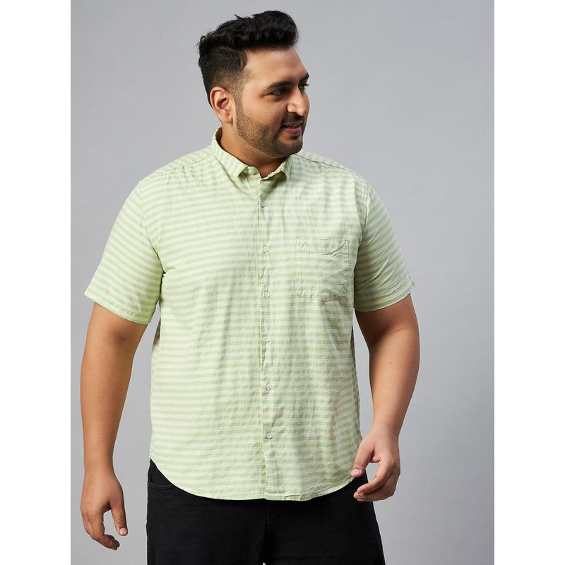 SHOWOFF Men Regular Fit Cotton Green Horizontal Stripes Shirt (3XL)