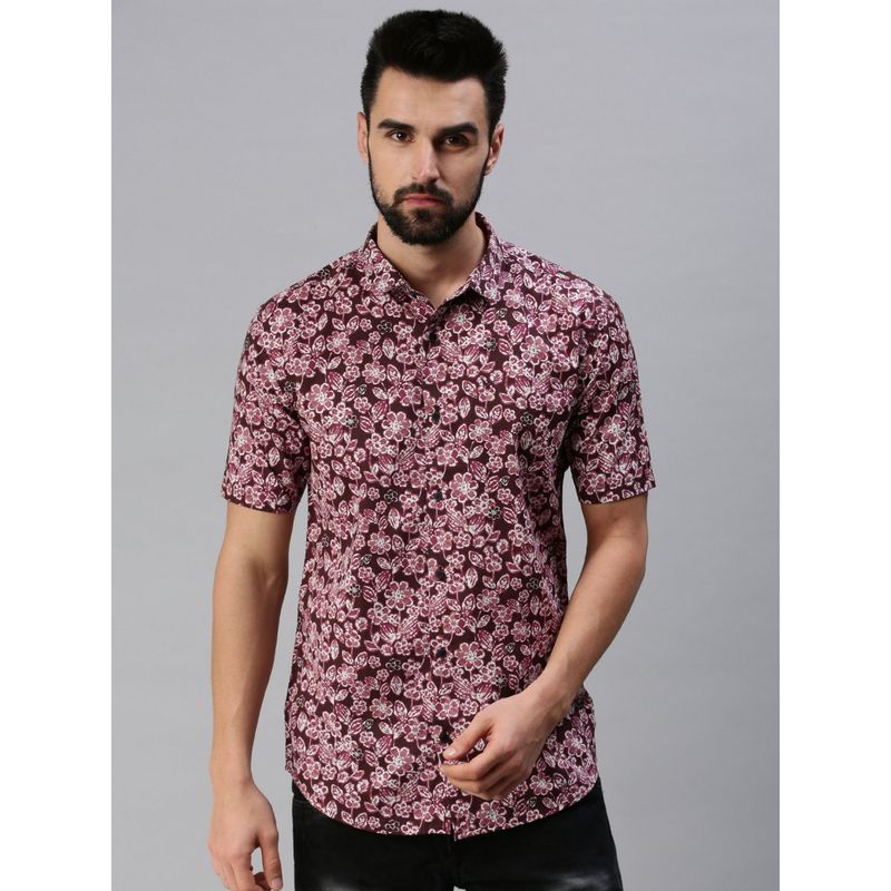 SHOWOFF Men Casual Slim Collar Magenta Floral Shirt (38)