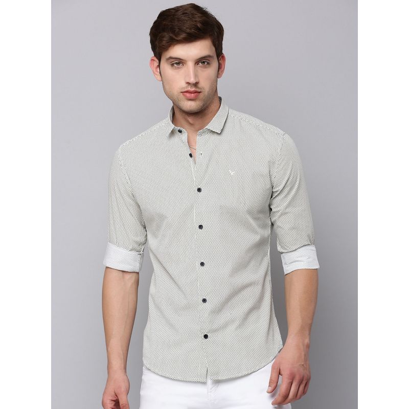 SHOWOFF Mens Spread Collar Cream Printed Shirt (3XL)