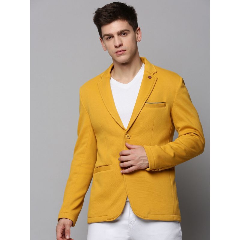 SHOWOFF Mens Notched Lapel Solid Yellow Open Front Blazer (L)