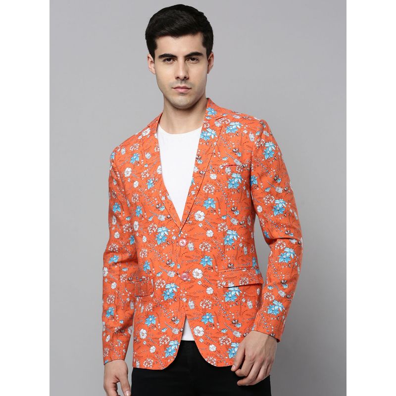 SHOWOFF Mens Notched Lapel Printed Coral Open Front Blazer (S)