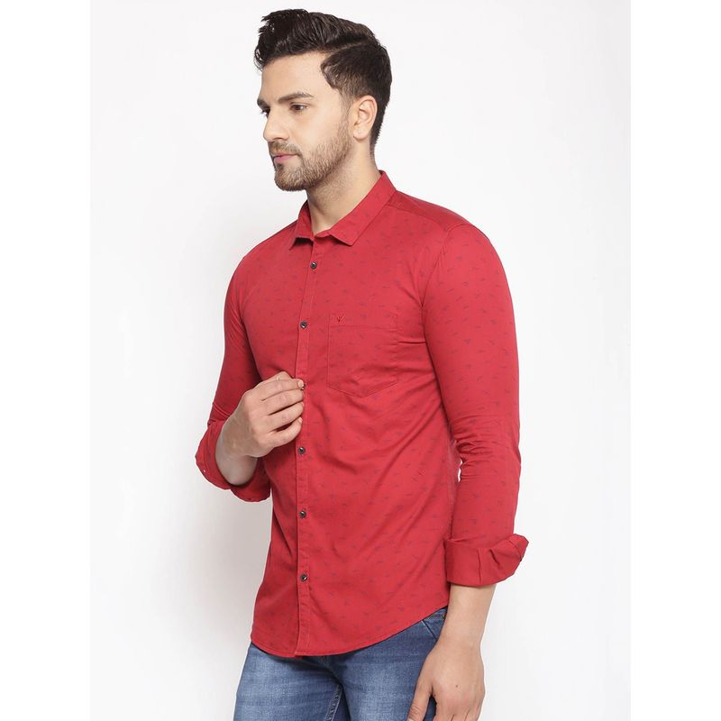 SHOWOFF Mens Cotton Red Printed Slim Fit Shirt (L)