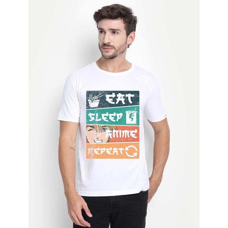 THREADCURRY Anime Men White Printed Crew Neck T-Shirt (XL)