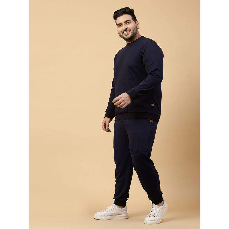RIGO Men Navy Blue Solid Plus Size Terry Tracksuit (Set of 2) (2XL)