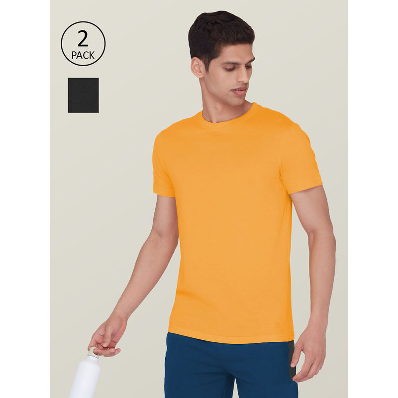 XYXX Loungewear Mens Black, Orange Poly Cotton T-shirts (Pack of 2) (M)