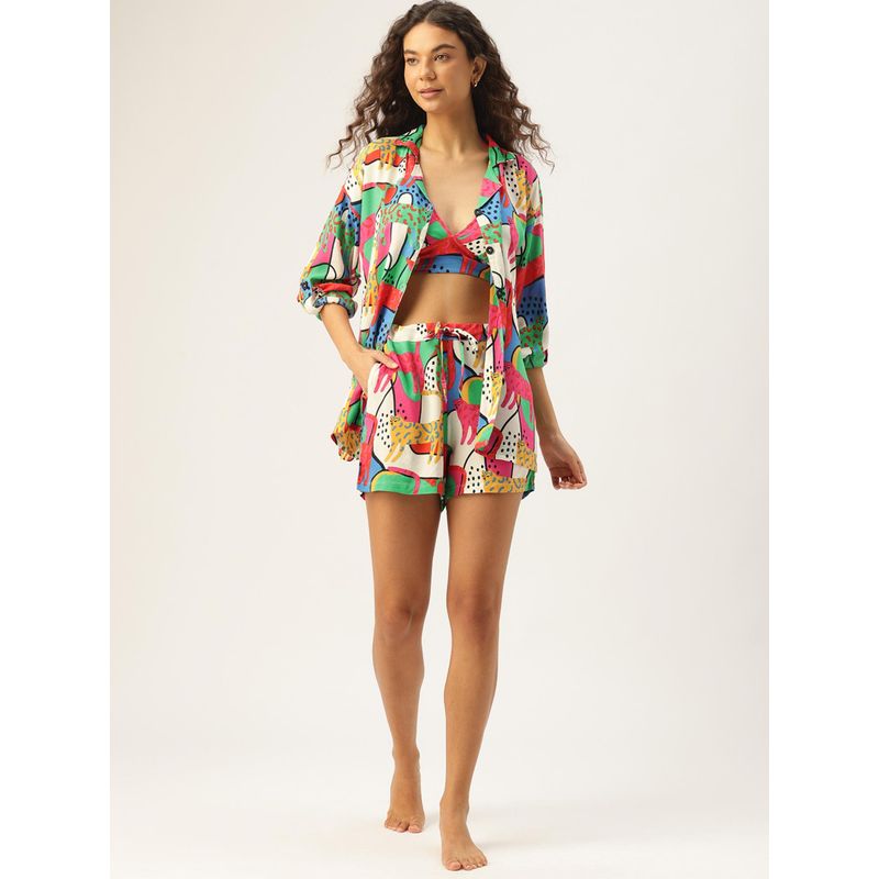 Clt.s Multi-Color Animal Holiday Shirt, Bikini Top with Shorts (S)