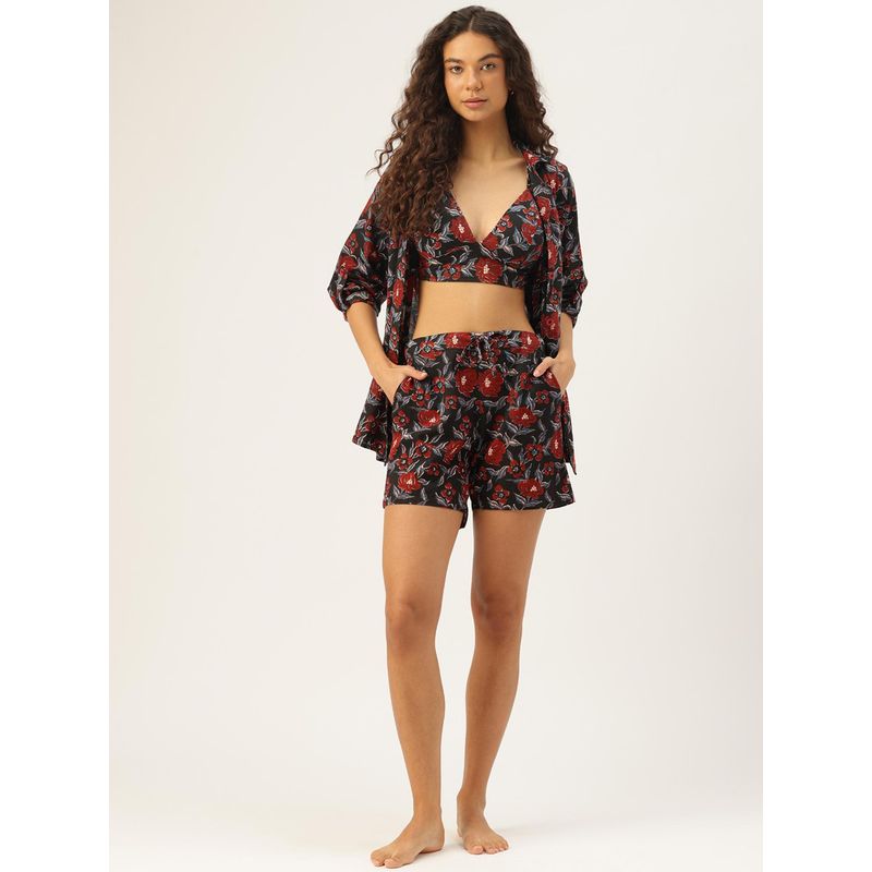 Clt.s Black Floral Holiday Shirt, Bikini Top with Shorts (S)