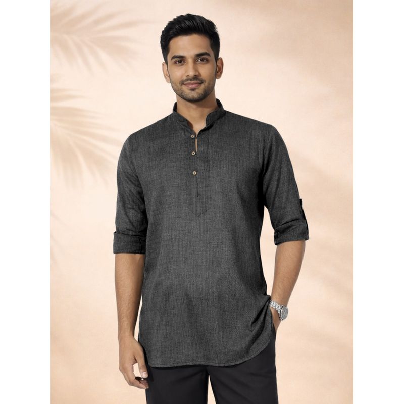 JBN Creation Men Cotton Black Jacquard Self Design Short Kurta (40)