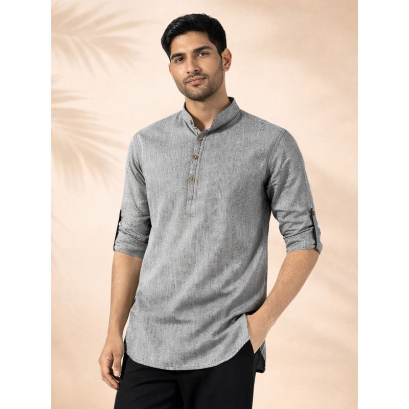 JBN Creation Men Cotton Grey Jacquard Self Design Short Kurta (36)