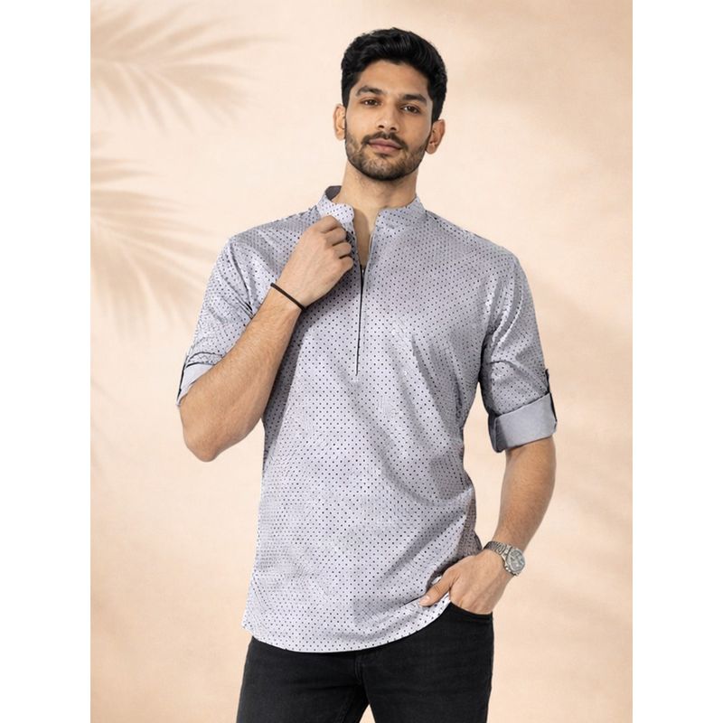 JBN Creation Men Grey Cotton Blend Digital Polka Print Short Kurta (36)