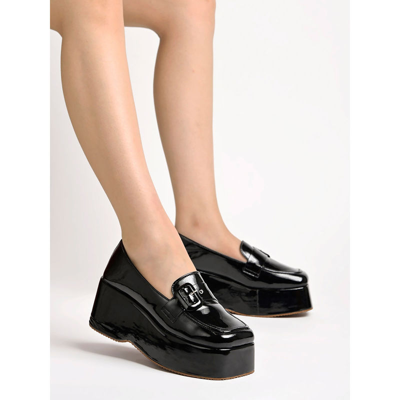 Shoetopia Stylish Patent Black Casual Shoes for Women (EURO 38)