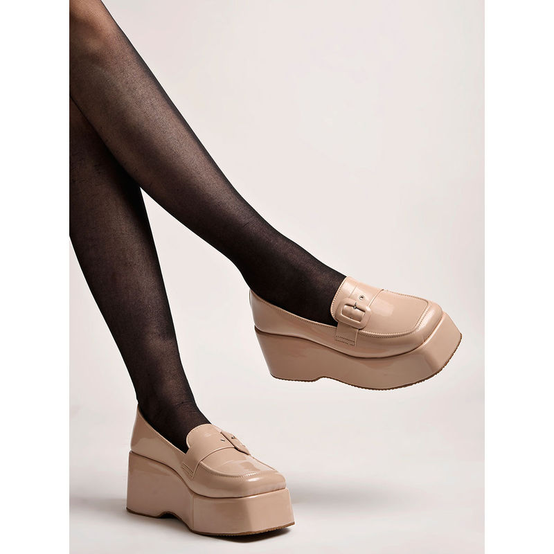 Shoetopia Stylish Patent Cream Casual Shoes for Women (EURO 37)