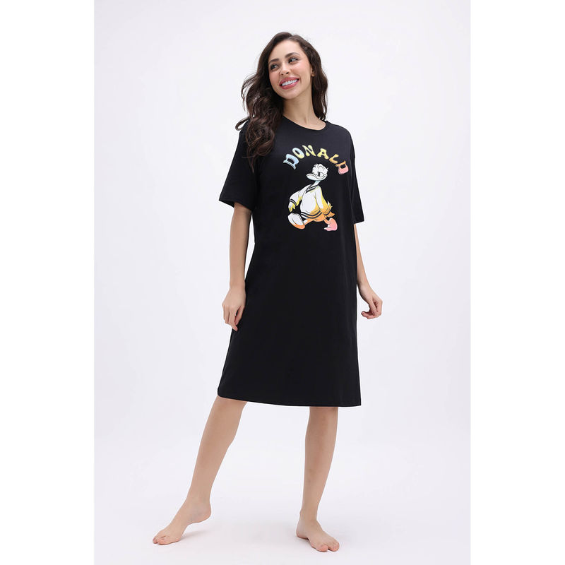 Zivame Black Beauty Mickey and Friends Knit Cotton Loungewear Nightdress (XL)