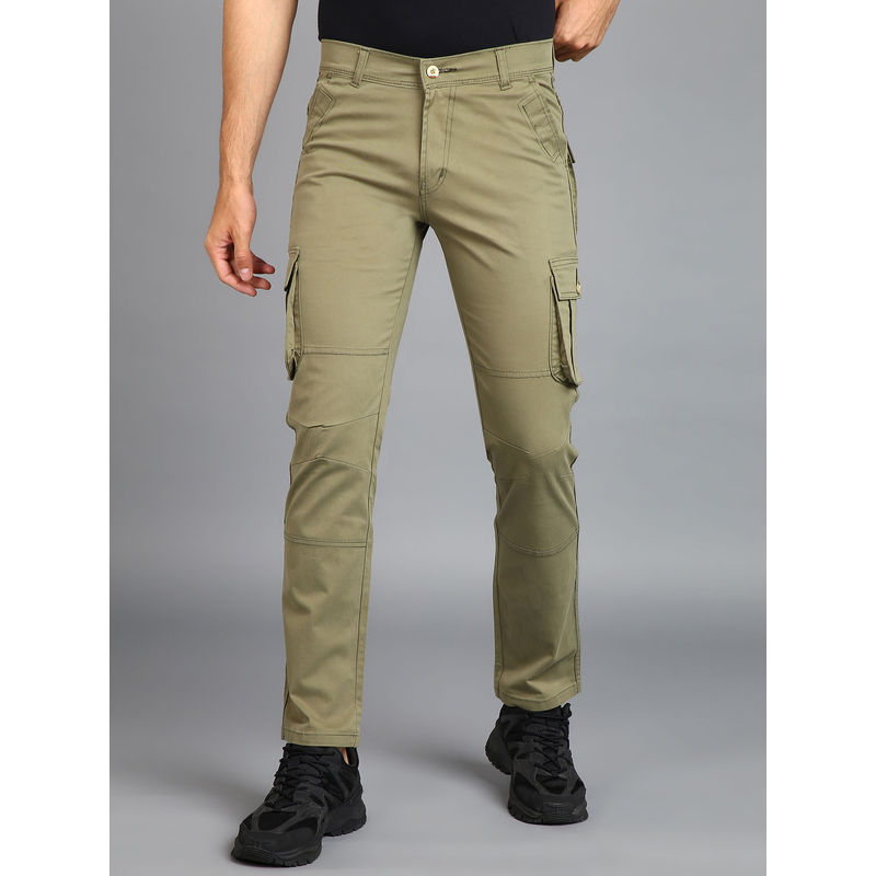 Urbano Fashion Mens Olive Green Regular Fit Solid Cargo Chino Pant with 6 Pockets (30)