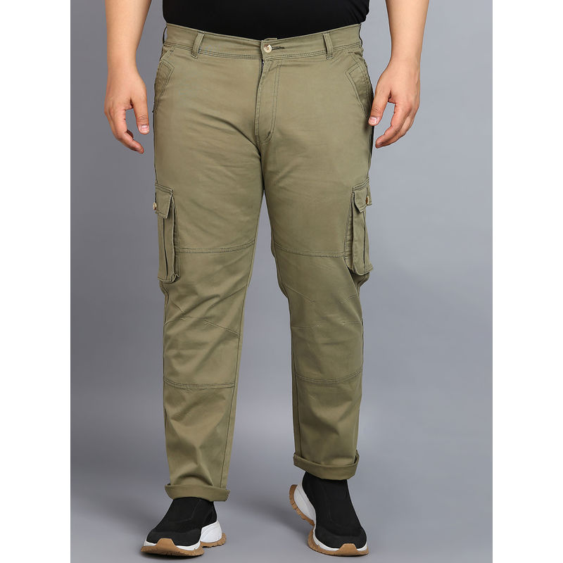 Urbano Plus Mens Olive Green Regular Fit Solid Cargo Chino Pant with 6 Pockets (38)