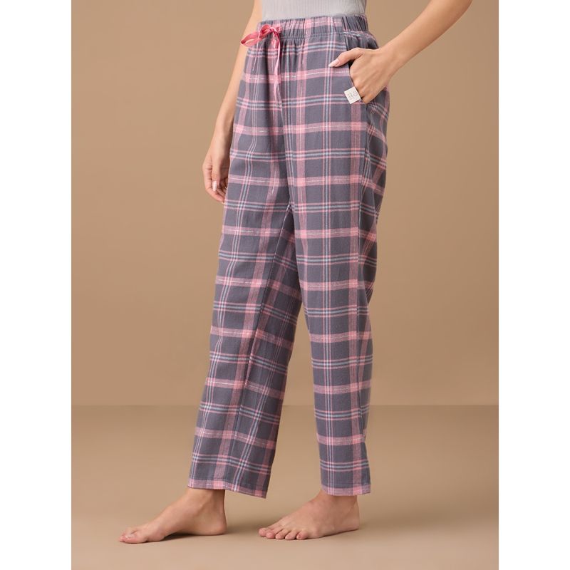 Nykd By Nykaa Cotton Flannel Pajama - NYS901 - Grey Pink Plaid (M)