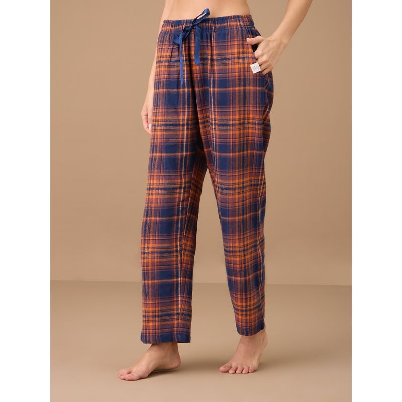 Nykd By Nykaa Cotton Flannel Pajama - NYS901 - Navy Brown Plaid (XL)