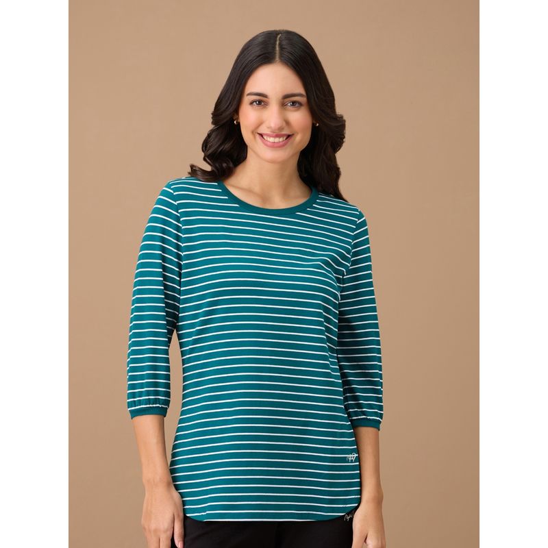 Nykd By Nykaa Striped Slim Fit Tee - NYS801 - Green Stripe (2XL)